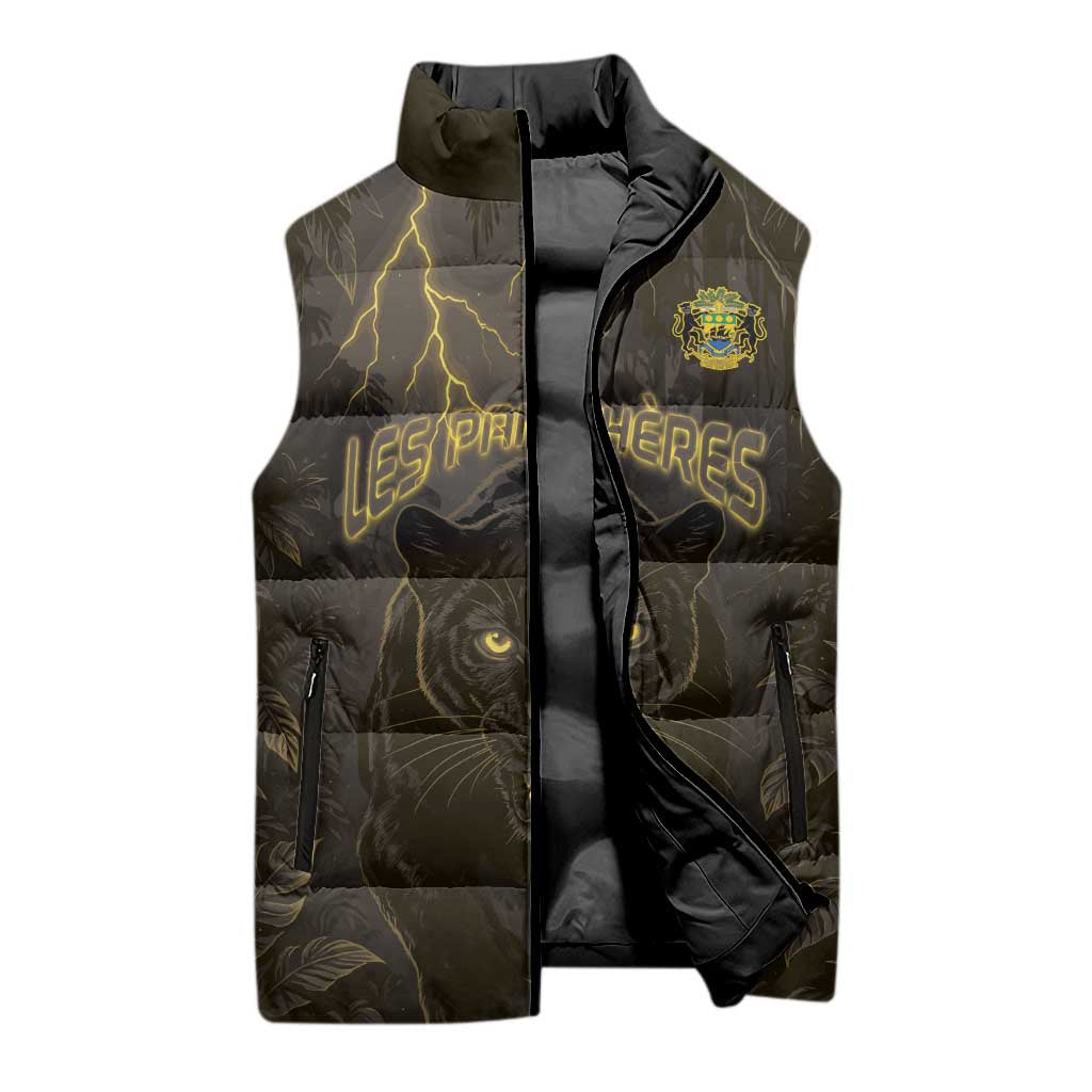 Custom Gabon Football Sleeveless Puffer Jacket Black Panther Thunder - Wonder Print Shop