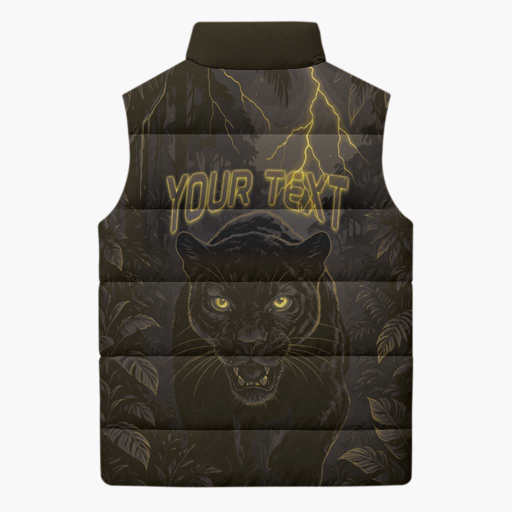 Custom Gabon Football Sleeveless Puffer Jacket Black Panther Thunder - Wonder Print Shop