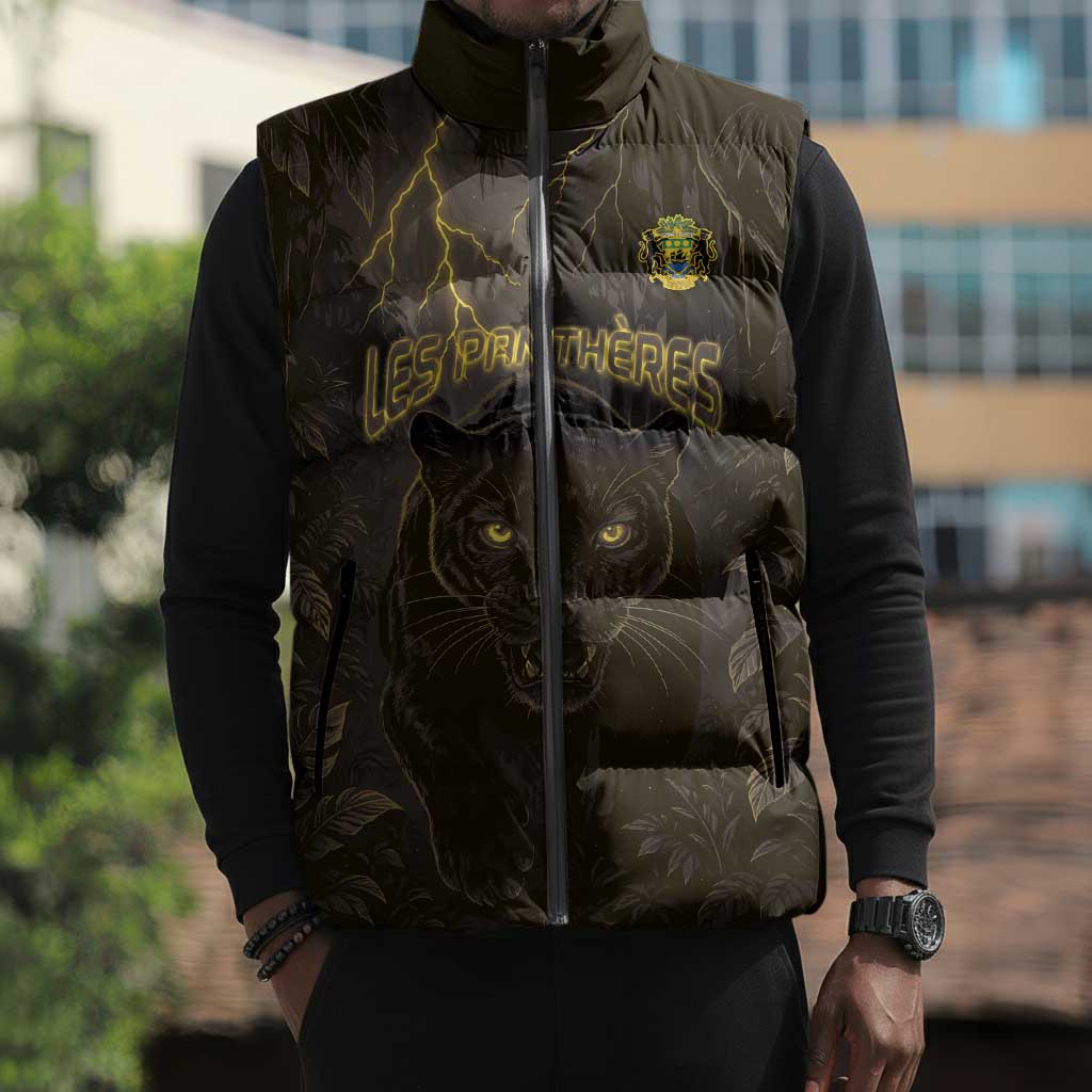 Custom Gabon Football Sleeveless Puffer Jacket Black Panther Thunder - Wonder Print Shop