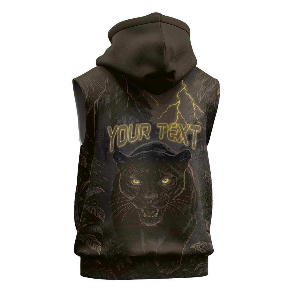 Custom Gabon Football Sleeveless Zip Hoodie Black Panther Thunder - Wonder Print Shop