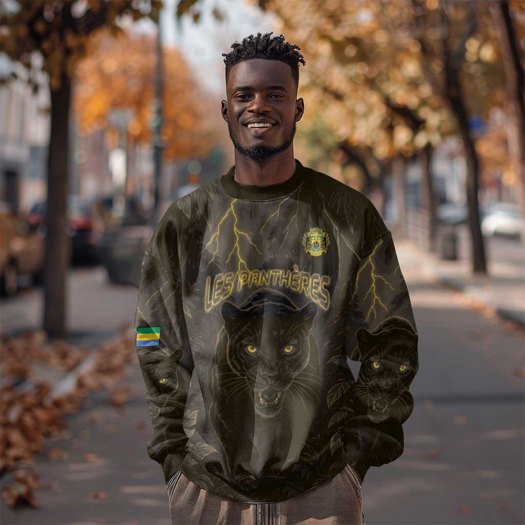 Custom Gabon Football Sweatshirt Black Panther Thunder - Wonder Print Shop