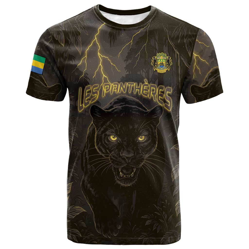 Custom Gabon Football T shirt Black Panther Thunder - Wonder Print Shop