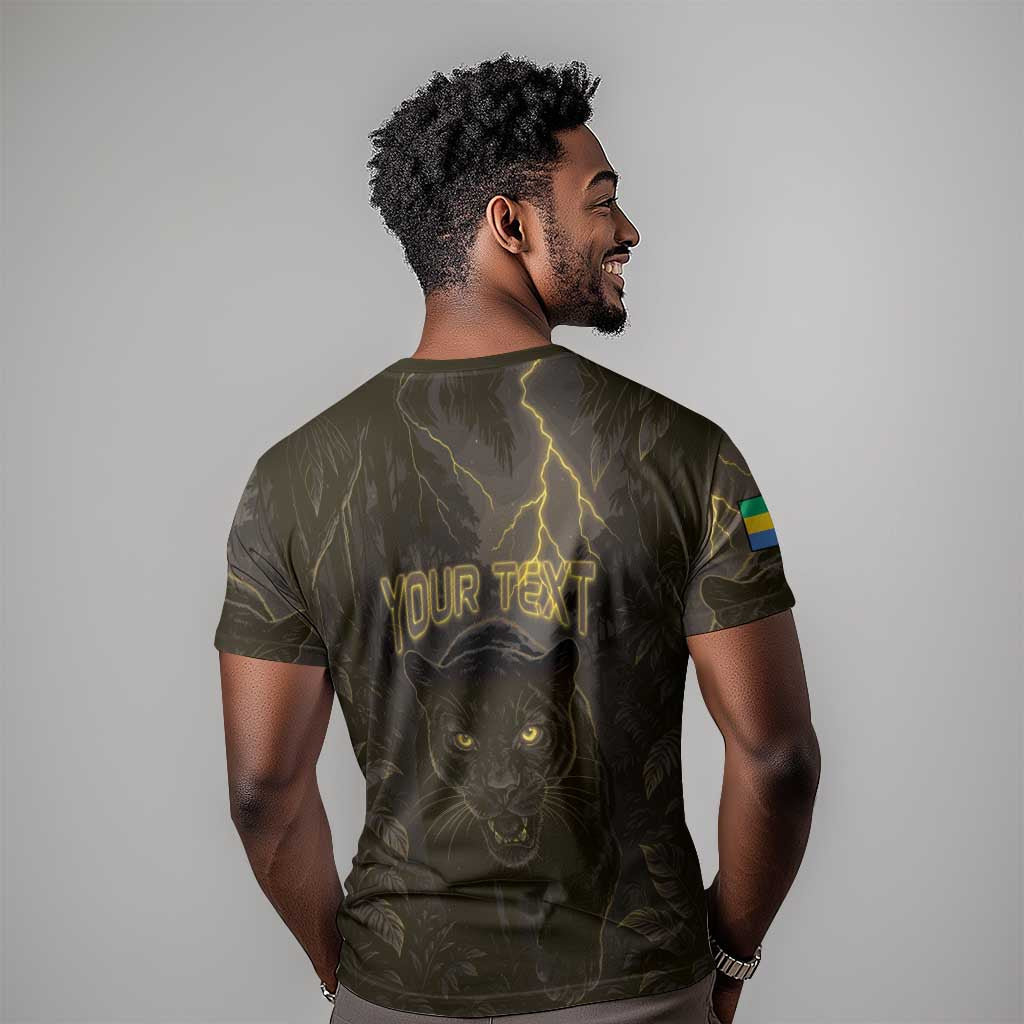 Custom Gabon Football T shirt Black Panther Thunder - Wonder Print Shop