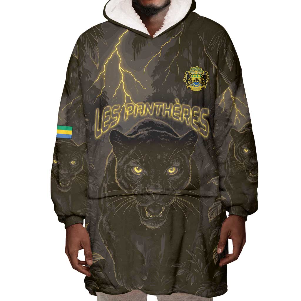 Custom Gabon Football Wearable Blanket Hoodie Black Panther Thunder - Wonder Print Shop