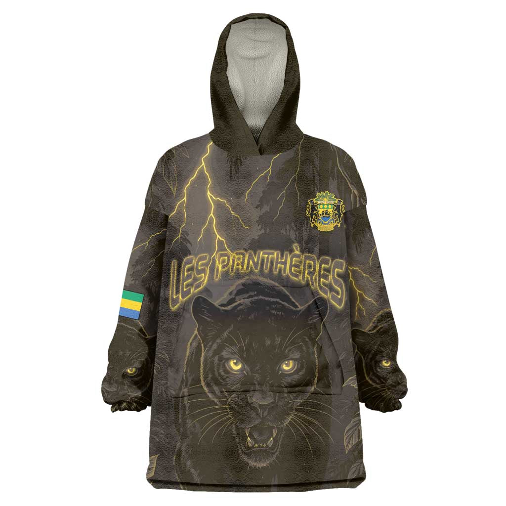 Custom Gabon Football Wearable Blanket Hoodie Black Panther Thunder - Wonder Print Shop