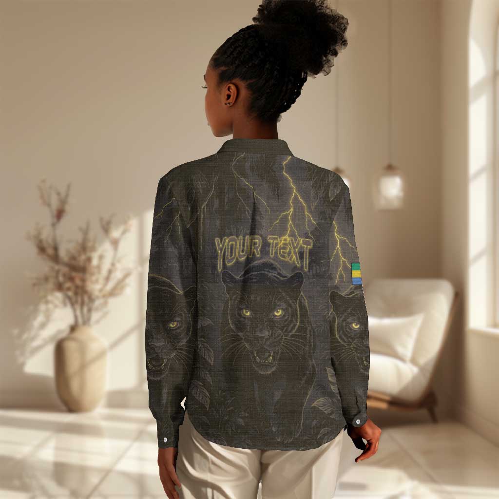 Custom Gabon Football Women Casual Shirt Black Panther Thunder - Wonder Print Shop
