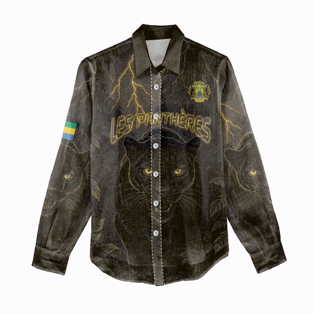 Custom Gabon Football Women Casual Shirt Black Panther Thunder - Wonder Print Shop