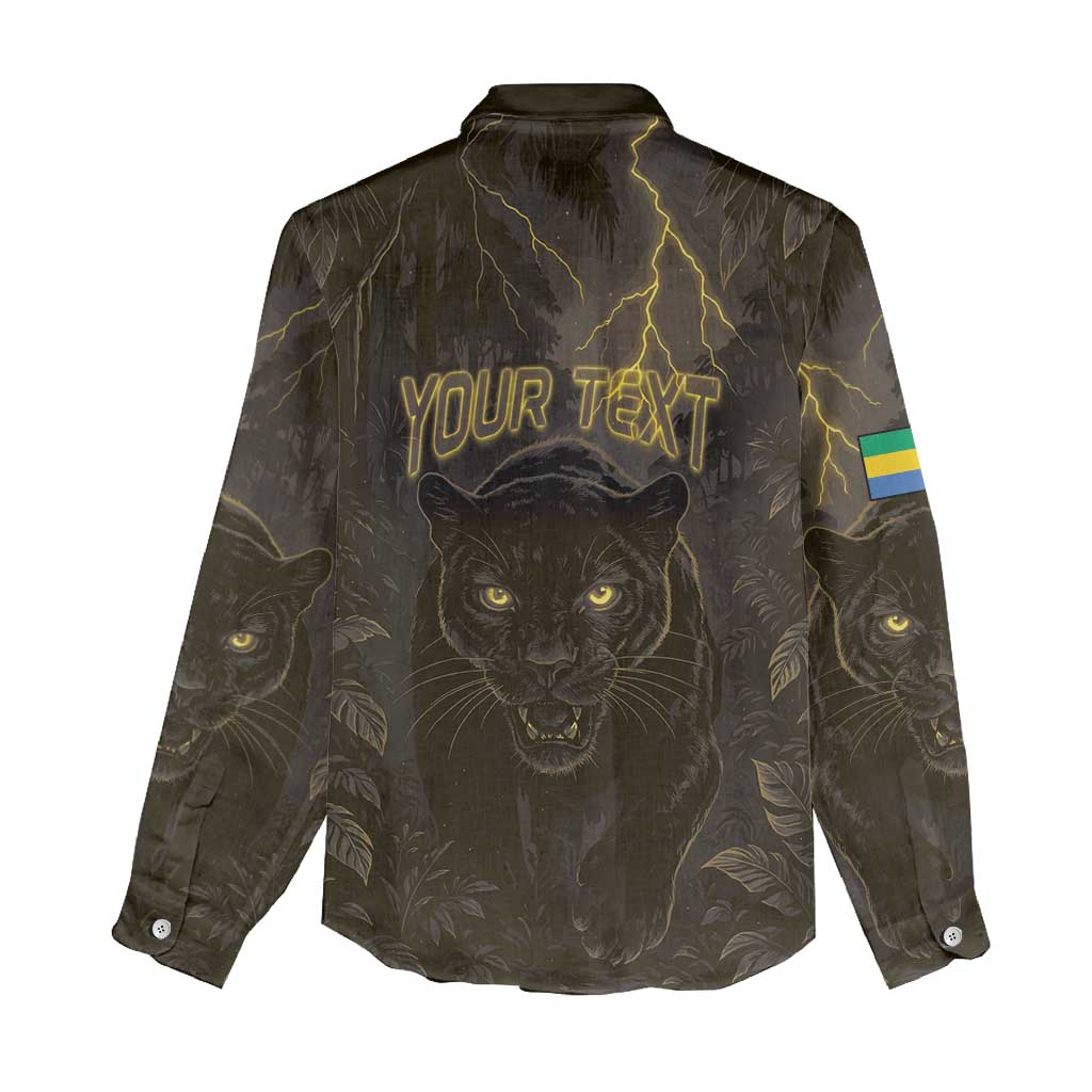 Custom Gabon Football Women Casual Shirt Black Panther Thunder - Wonder Print Shop