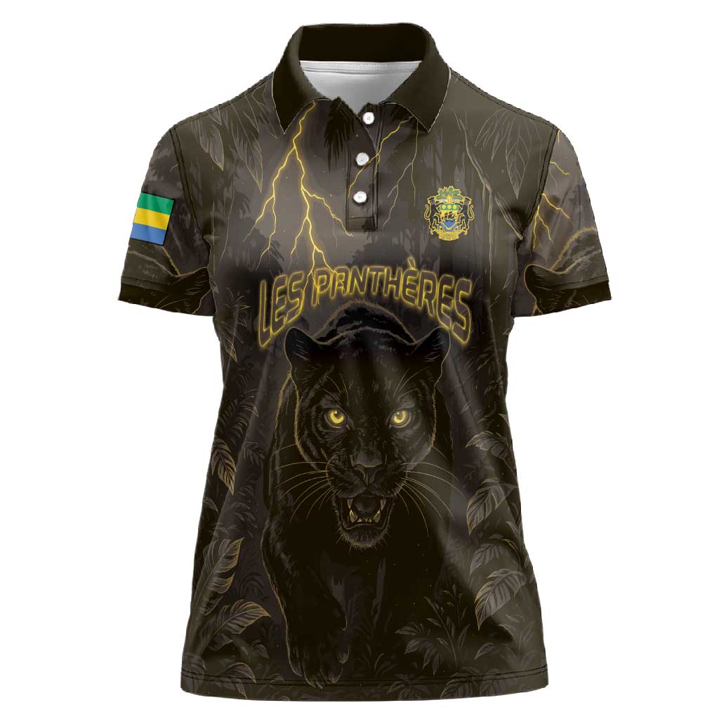 Custom Gabon Football Women Polo Shirt Black Panther Thunder - Wonder Print Shop