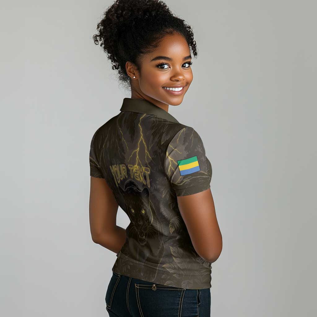 Custom Gabon Football Women Polo Shirt Black Panther Thunder - Wonder Print Shop