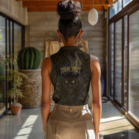 Custom Gabon Football Women Sleeveless Polo Shirt Black Panther Thunder - Wonder Print Shop