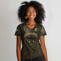 Custom Gabon Football Women V-Neck T-Shirt Black Panther Thunder - Wonder Print Shop