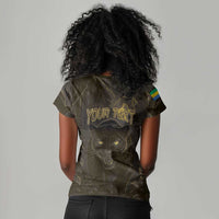 Custom Gabon Football Women V-Neck T-Shirt Black Panther Thunder - Wonder Print Shop