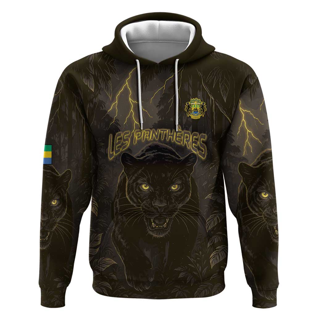 Custom Gabon Football Zip Hoodie Black Panther Thunder - Wonder Print Shop