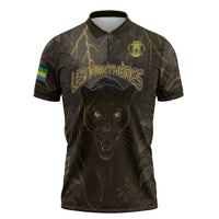 Custom Gabon Football Zipper Polo Shirt Black Panther Thunder - Wonder Print Shop