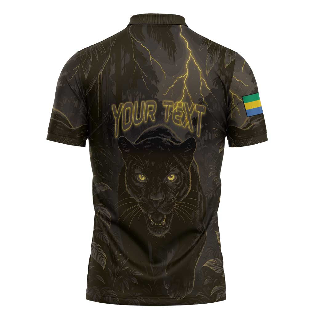 Custom Gabon Football Zipper Polo Shirt Black Panther Thunder - Wonder Print Shop