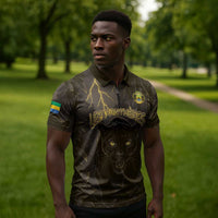 Custom Gabon Football Zipper Polo Shirt Black Panther Thunder - Wonder Print Shop