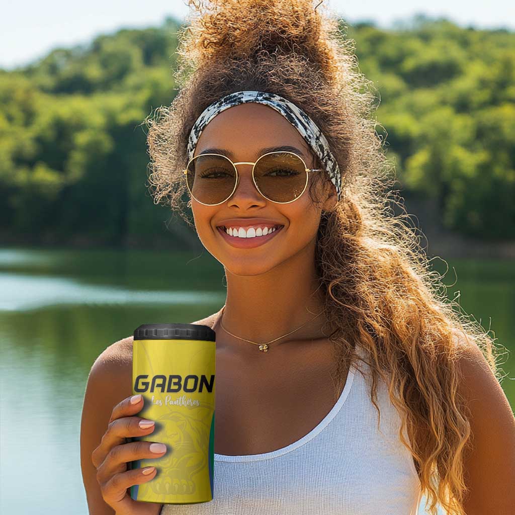 Custom Gabon Football 4 in 1 Can Cooler Tumbler Go Champions Les Pantheres - Wonder Print Shop