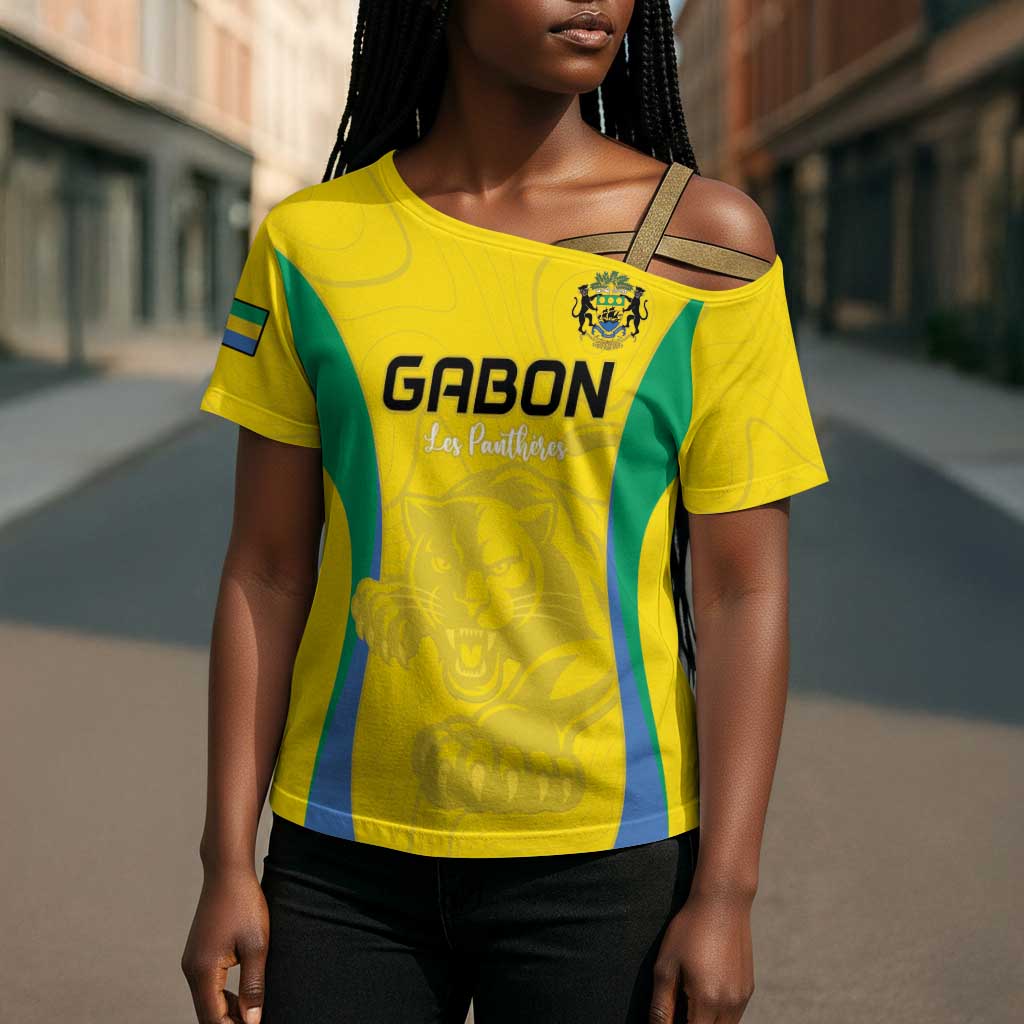 Custom Gabon Football Cross Shoulder Shirt Go Champions Les Pantheres - Wonder Print Shop