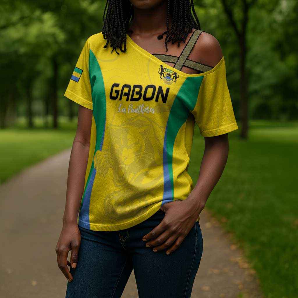 Custom Gabon Football Cross Shoulder Shirt Go Champions Les Pantheres - Wonder Print Shop
