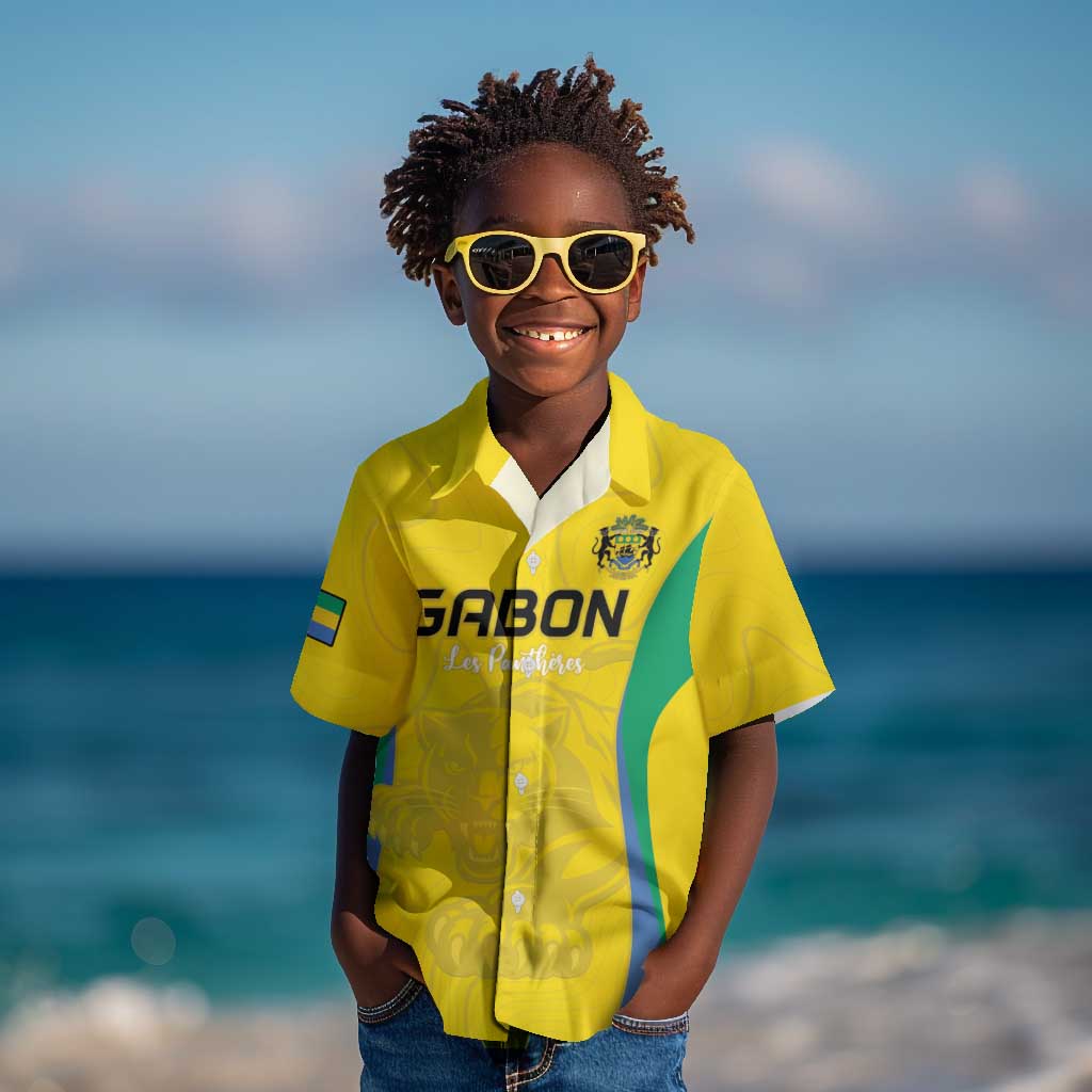 Custom Gabon Football Kid Hawaiian Shirt Go Champions Les Pantheres - Wonder Print Shop