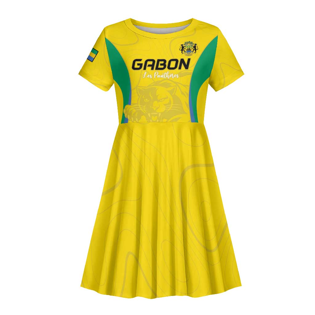 Custom Gabon Football Kid Short Sleeve Dress Go Champions Les Pantheres - Wonder Print Shop