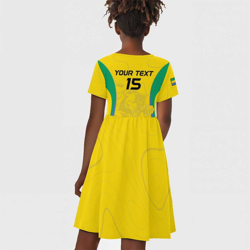 Custom Gabon Football Kid Short Sleeve Dress Go Champions Les Pantheres - Wonder Print Shop