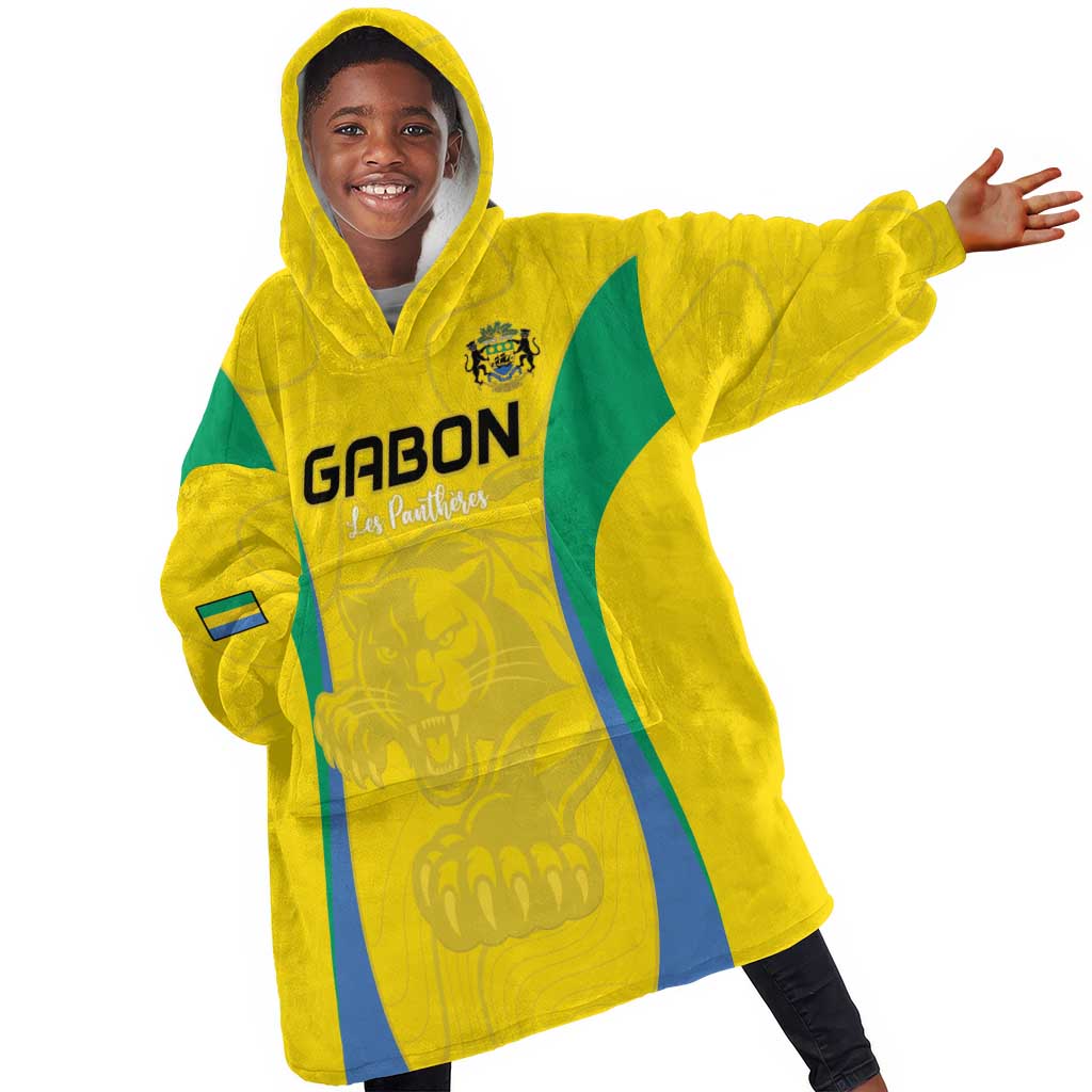 Custom Gabon Football Kid Wearable Blanket Hoodie Go Champions Les Pantheres - Wonder Print Shop