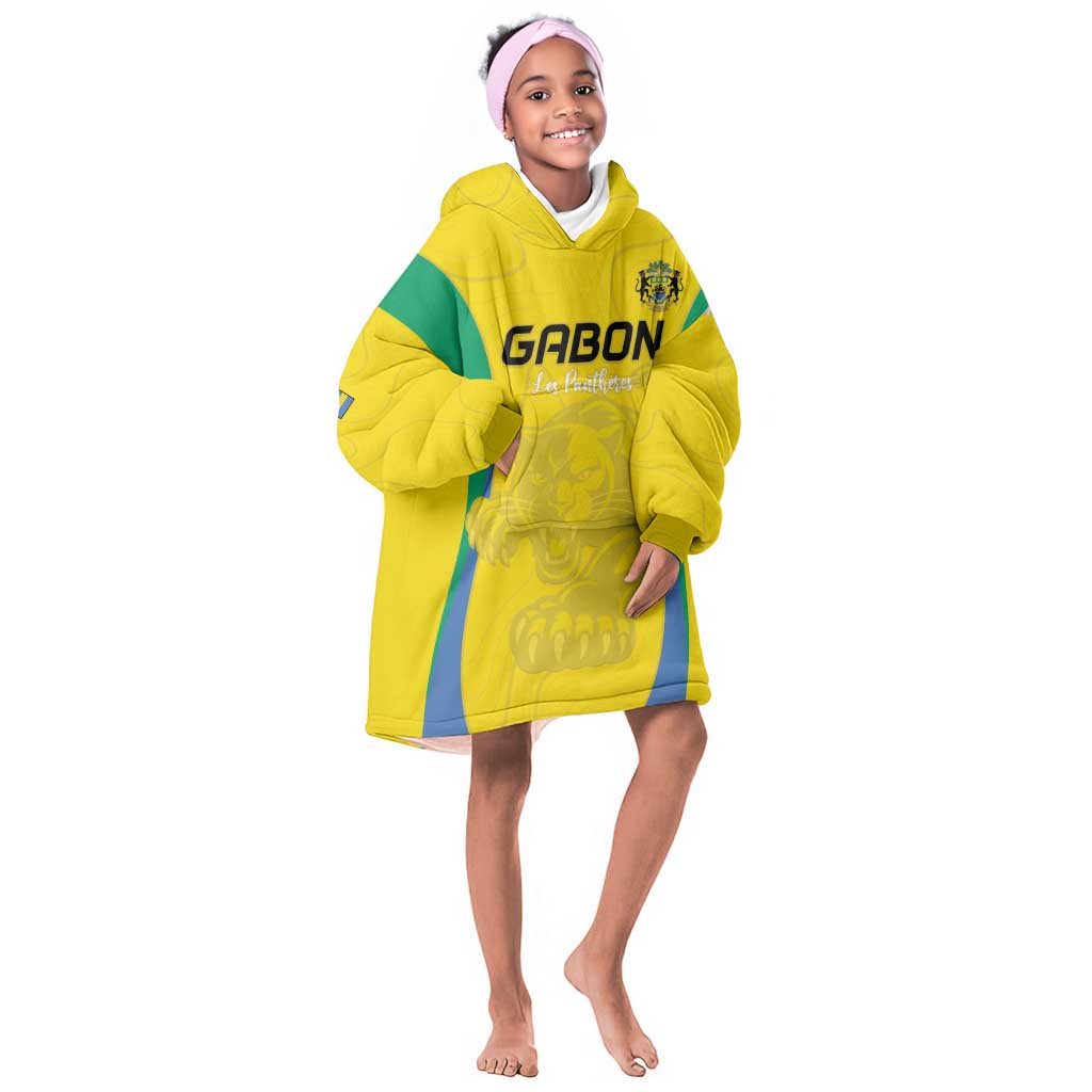 Custom Gabon Football Kid Wearable Blanket Hoodie Go Champions Les Pantheres - Wonder Print Shop