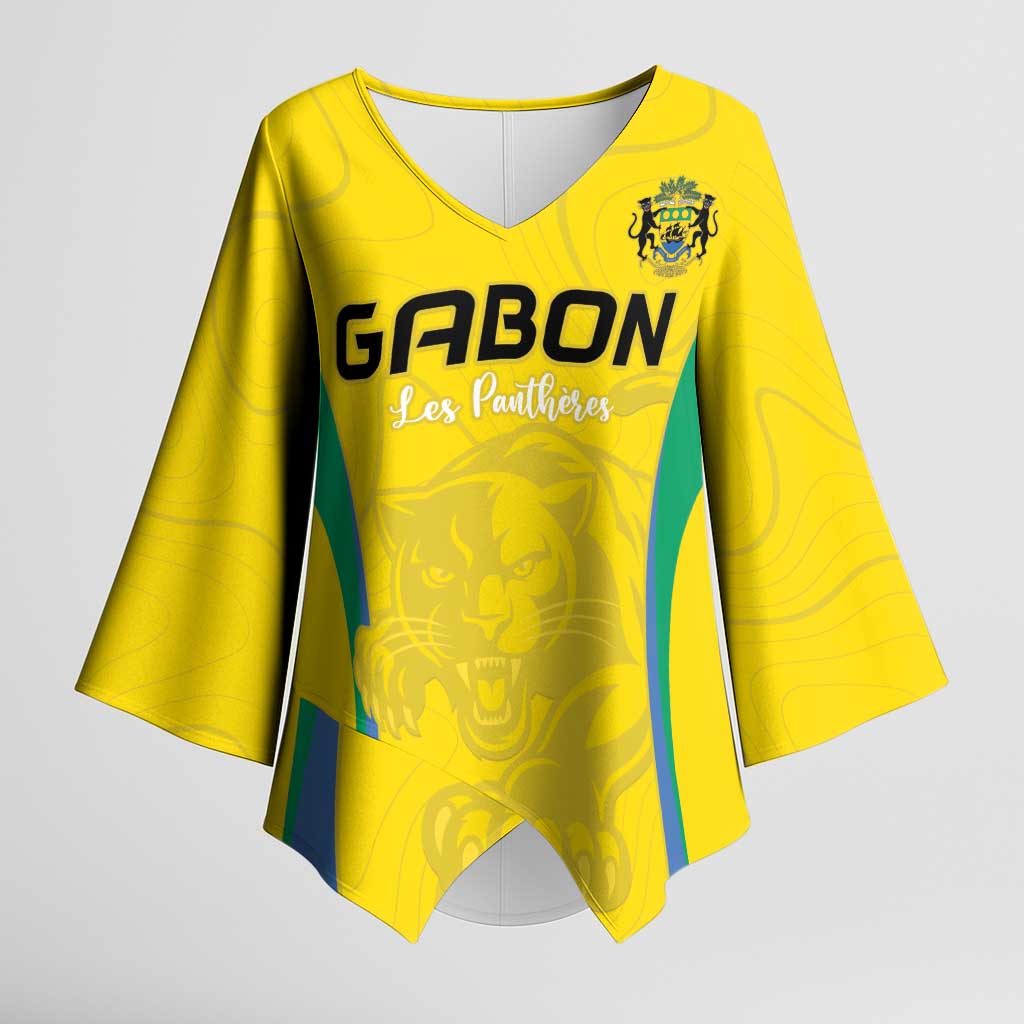 Custom Gabon Football Kimono Sleeve Blouse Go Champions Les Pantheres - Wonder Print Shop