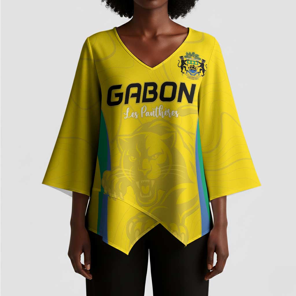 Custom Gabon Football Kimono Sleeve Blouse Go Champions Les Pantheres - Wonder Print Shop