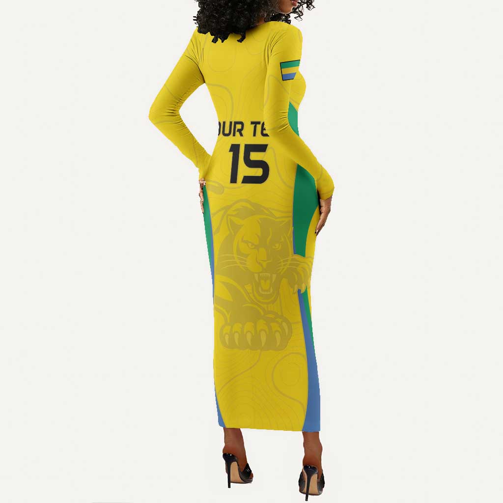 Custom Gabon Football Long Sleeve Bodycon Dress Go Champions Les Pantheres - Wonder Print Shop