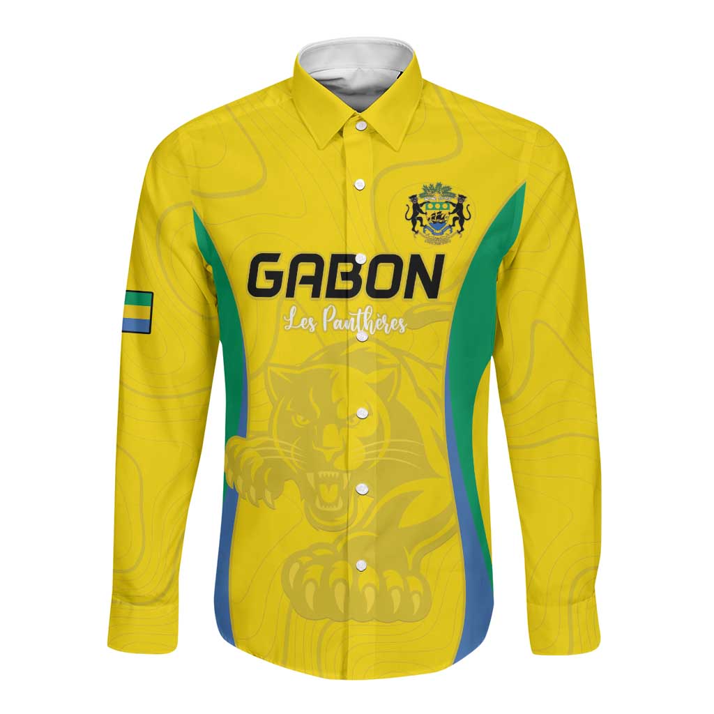 Custom Gabon Football Long Sleeve Button Shirt Go Champions Les Pantheres - Wonder Print Shop