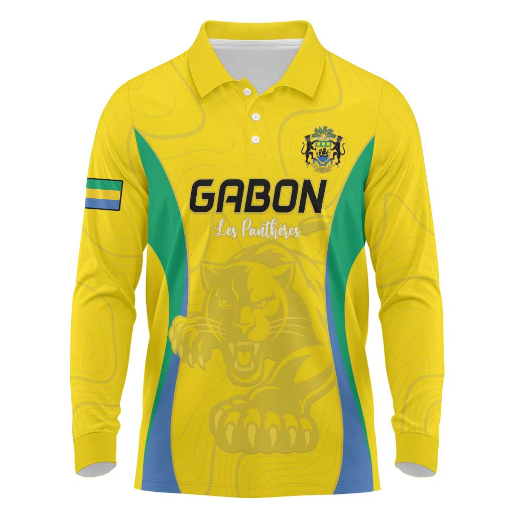 Custom Gabon Football Long Sleeve Polo Shirt Go Champions Les Pantheres - Wonder Print Shop