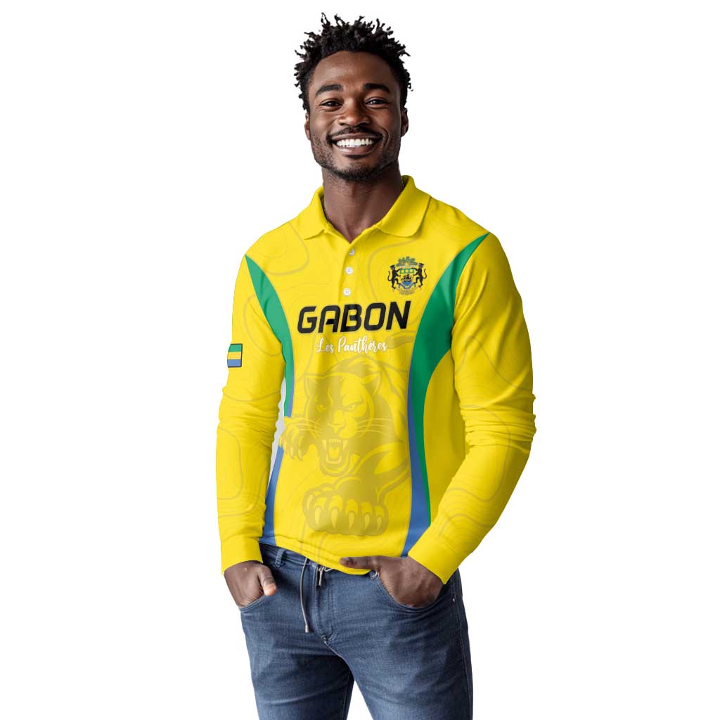 Custom Gabon Football Long Sleeve Polo Shirt Go Champions Les Pantheres - Wonder Print Shop