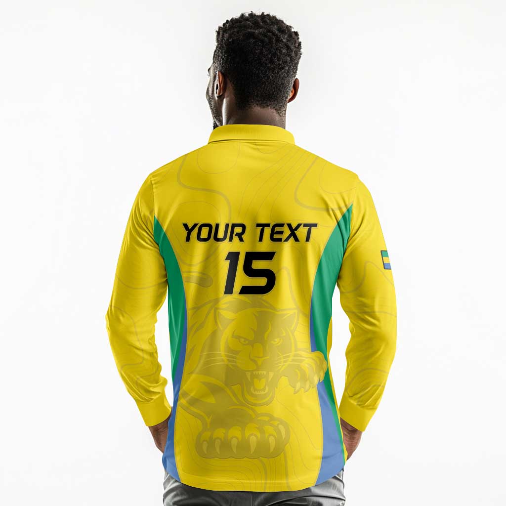 Custom Gabon Football Long Sleeve Polo Shirt Go Champions Les Pantheres - Wonder Print Shop