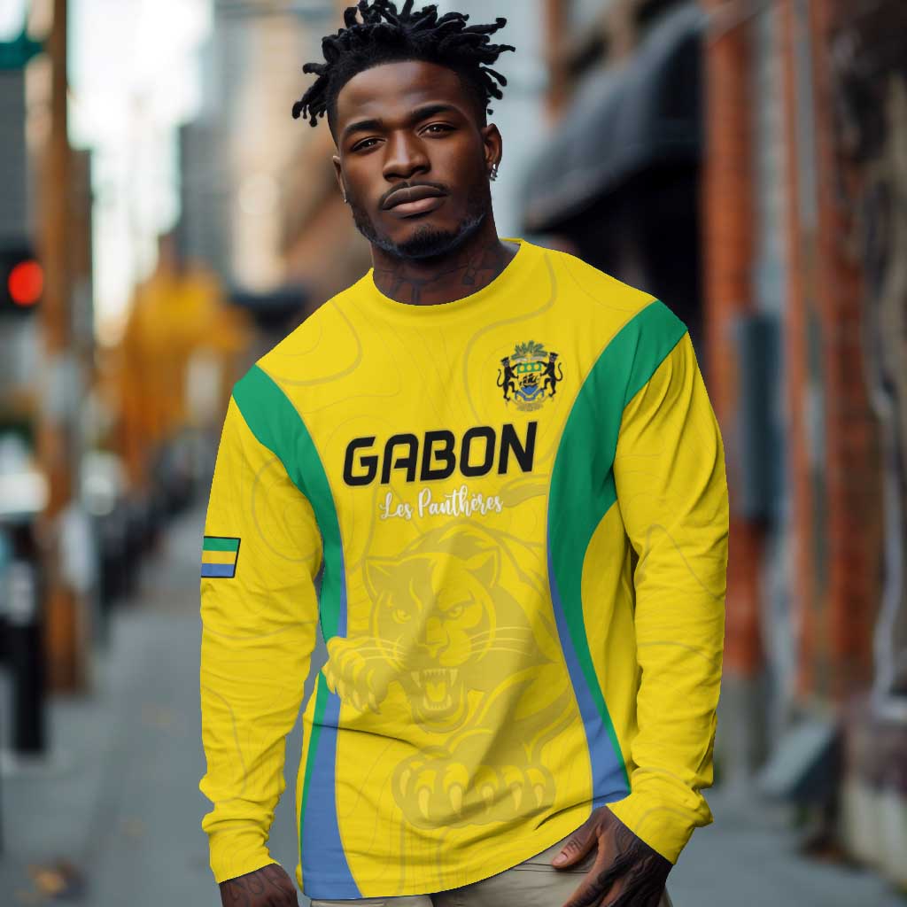 Custom Gabon Football Long Sleeve Shirt Go Champions Les Pantheres - Wonder Print Shop