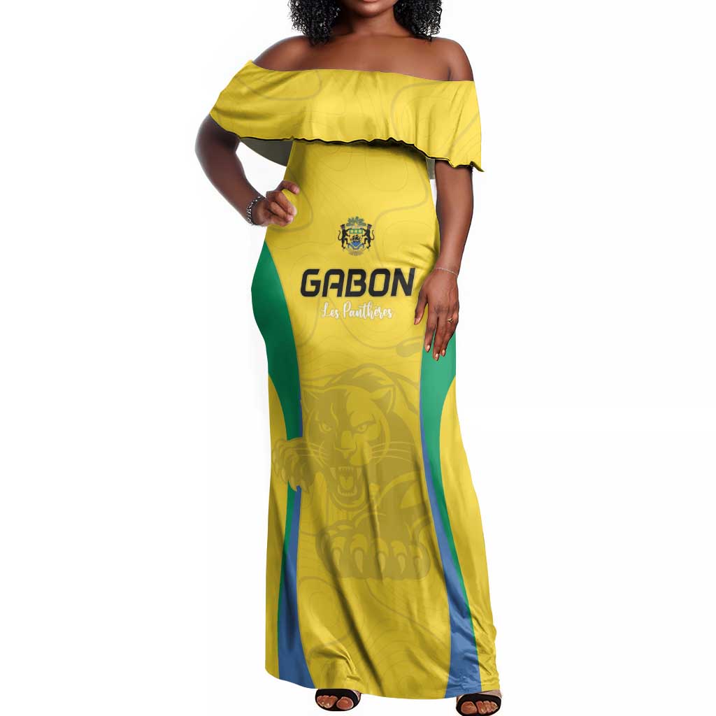 Custom Gabon Football Off Shoulder Maxi Dress Go Champions Les Pantheres - Wonder Print Shop