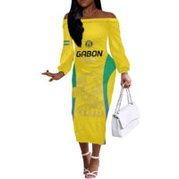 Custom Gabon Football Off The Shoulder Long Sleeve Dress Go Champions Les Pantheres - Wonder Print Shop