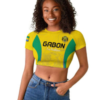 Custom Gabon Football Raglan Cropped T shirt Go Champions Les Pantheres - Wonder Print Shop