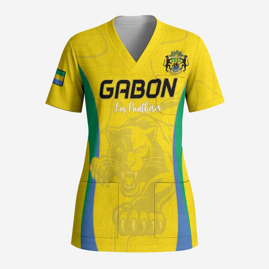 Custom Gabon Football Scrub Top Go Champions Les Pantheres - Wonder Print Shop