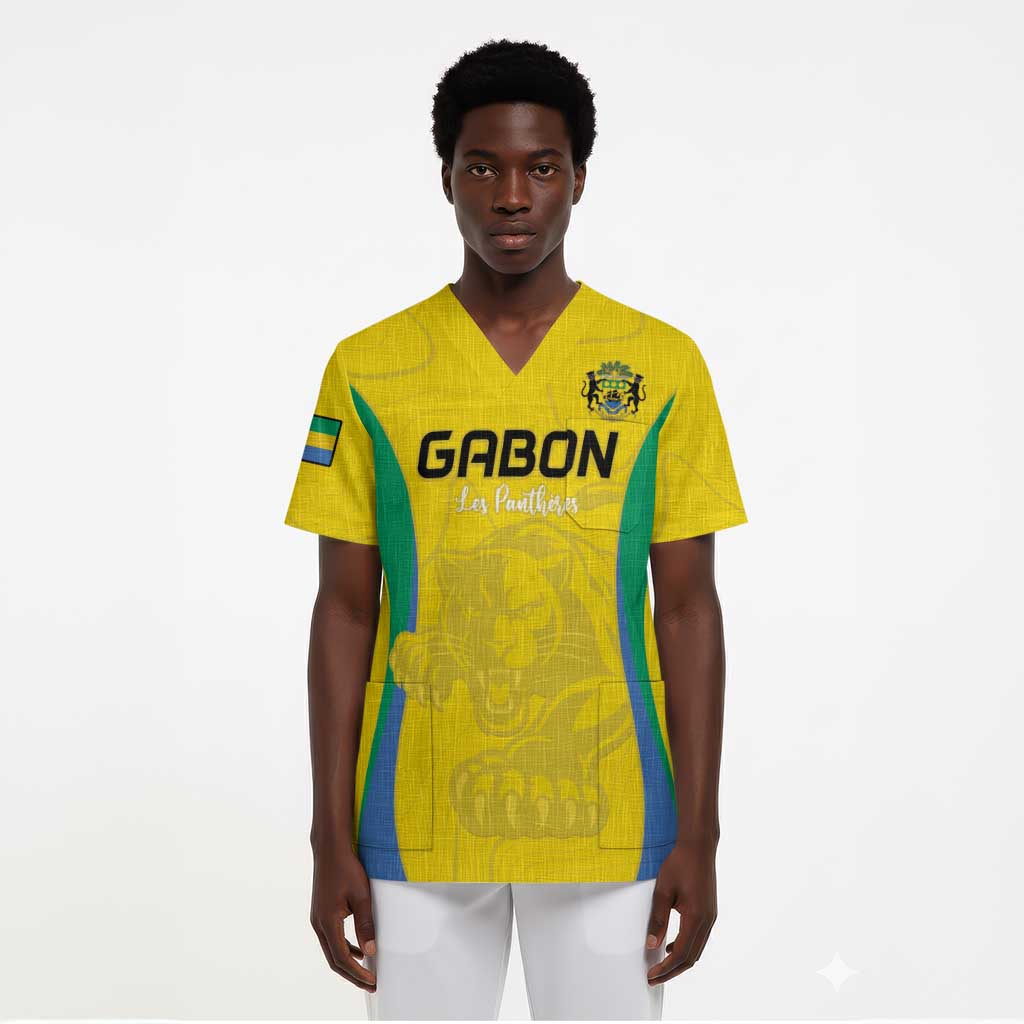 Custom Gabon Football Scrub Top Go Champions Les Pantheres - Wonder Print Shop