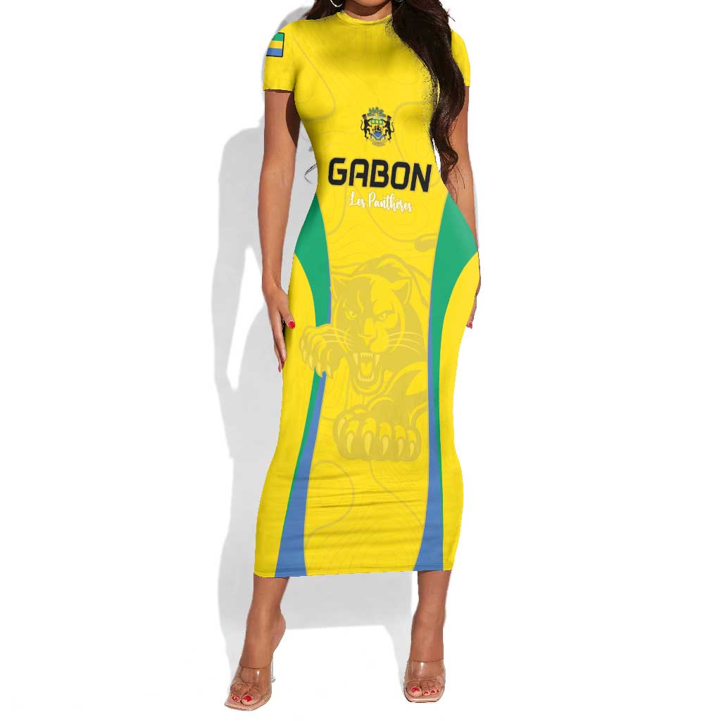 Custom Gabon Football Short Sleeve Bodycon Dress Go Champions Les Pantheres - Wonder Print Shop
