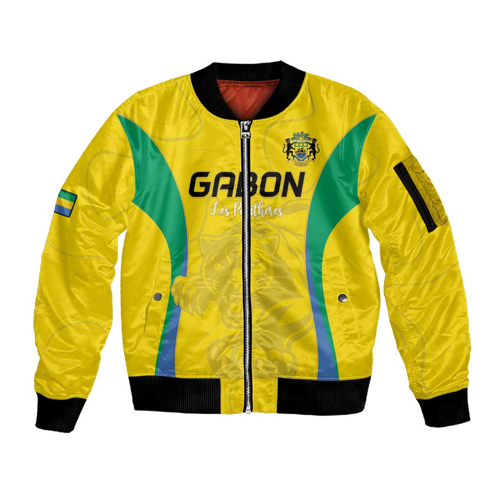 Custom Gabon Football Sleeve Zip Bomber Jacket Go Champions Les Pantheres - Wonder Print Shop