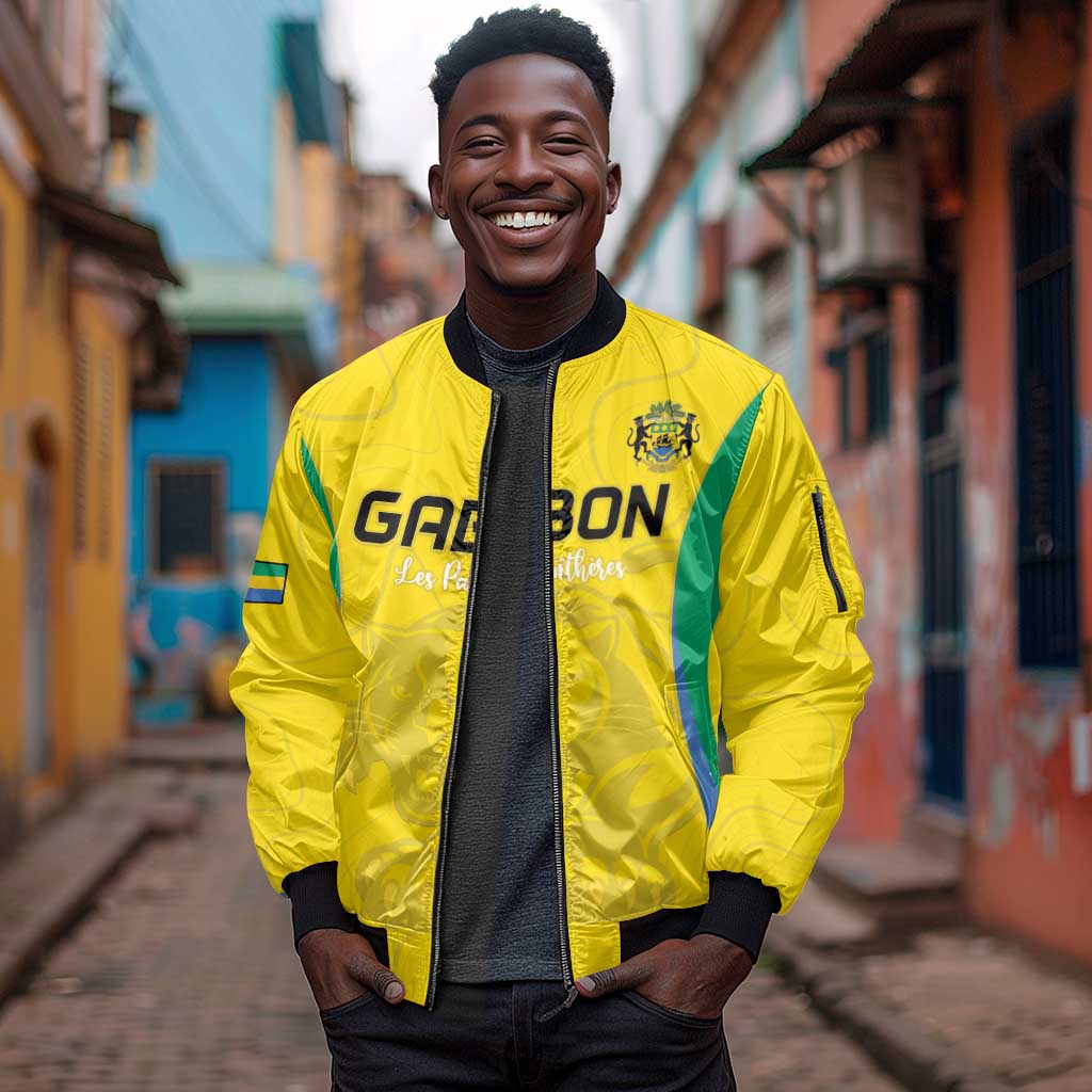Custom Gabon Football Sleeve Zip Bomber Jacket Go Champions Les Pantheres - Wonder Print Shop