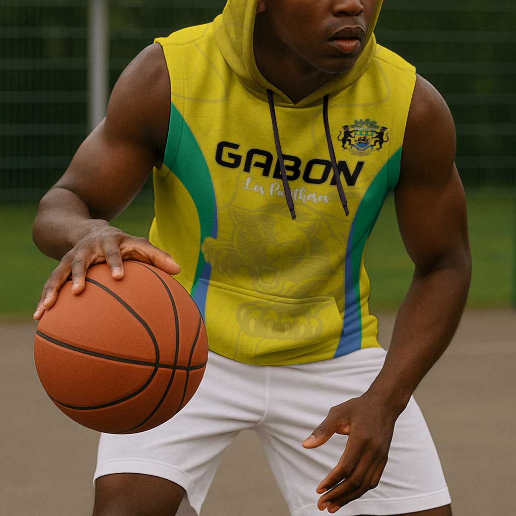 Custom Gabon Football Sleeveless Hoodie Go Champions Les Pantheres - Wonder Print Shop