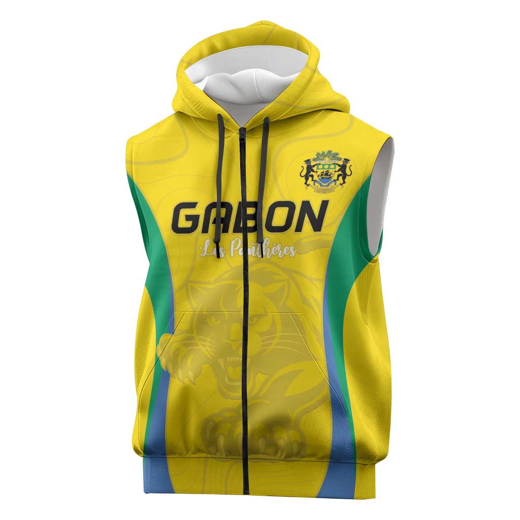 Custom Gabon Football Sleeveless Zip Hoodie Go Champions Les Pantheres - Wonder Print Shop