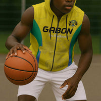 Custom Gabon Football Sleeveless Zip Hoodie Go Champions Les Pantheres - Wonder Print Shop