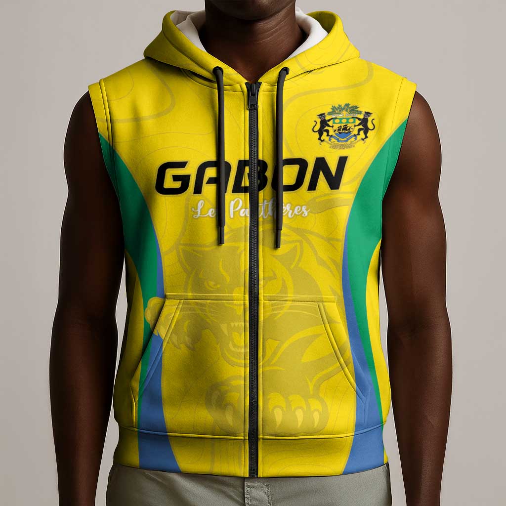 Custom Gabon Football Sleeveless Zip Hoodie Go Champions Les Pantheres - Wonder Print Shop
