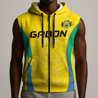 Custom Gabon Football Sleeveless Zip Hoodie Go Champions Les Pantheres - Wonder Print Shop